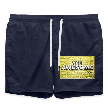 Stay Awesome saying lettering Graffiti on Brick Wa - Swim Trunks - french navy - Front - AI Model Male 185 light (185cm)