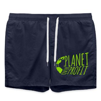 planet over profit Zitat - Badeshorts - French Navy - Vorne - AI Model Male 185 light (185cm)