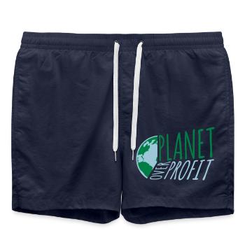 planet over profit Zitat - Badeshorts - French Navy - Vorne - AI Model Male 185 light (185cm)