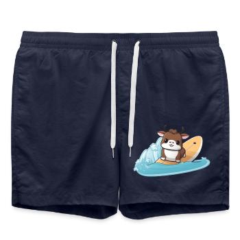 Vache surfeuse, design animal sportif - Short de bain - bleu marine - Devant - AI Model Male 185 light (185cm)