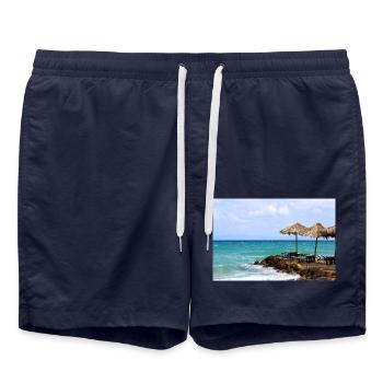 Summer Sun Beach Sea Poster - Swim Trunks - french navy - Front - AI Model Male 185 light (185cm)