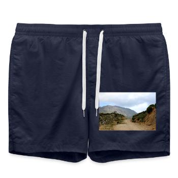 Berg Berge Berglandschaft Poster - Badeshorts - French Navy - Vorne - AI Model Male 185 light (185cm)