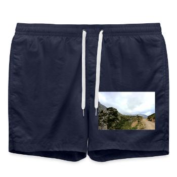 Berg Berge Berglandschaft Poster - Badeshorts - French Navy - Vorne - AI Model Male 185 light (185cm)
