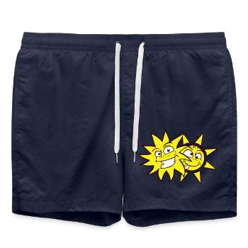 2 Sonnen Lustige Gesichter Lachen Comic Cartoon - Badeshorts - French Navy - Vorne - AI Model Male 185 light (185cm)