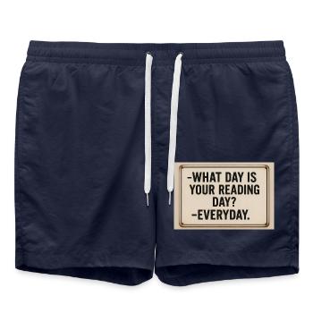 An welchem Tag ist Lesetag? -Täglich! - Badeshorts - French Navy - Vorne - AI Model Male 185 light (185cm)