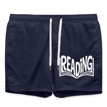 Reading - Cool Book Lover Design - Swim Trunks - french navy - Front - AI Model Male 185 light (185cm)