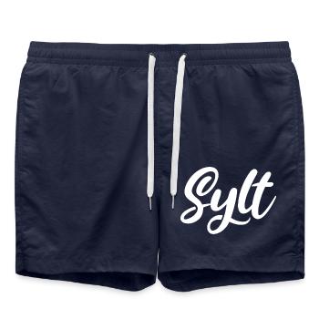 Sylt - Nordsee Insel - Deutschland Küste - Moin - Badeshorts - French Navy - Vorne - AI Model Male 185 light (185cm)