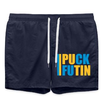 puck futin logo design - Swim Trunks - french navy - Front - AI Model Male 185 light (185cm)