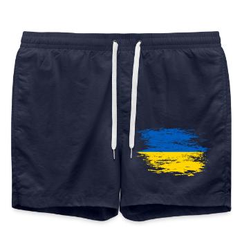Ukraine Flagge used - Badeshorts - French Navy - Vorne - AI Model Male 185 light (185cm)