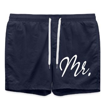 Mr. Matching Paar Verlobung Hochzeit Flitterwochen - Badeshorts - French Navy - Vorne - AI Model Male 185 light (185cm)