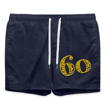 60 YEARS. 60TH ANNIVERSARY. BIRTHDAY 60 YEARS. 60 - Swim Trunks - french navy - Front - AI Model Male 185 light (185cm)