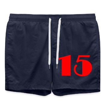 15. 15 YEARS. 15th ANNIVERSARY. BIRTHDAY 15 YEARS. - Swim Trunks - french navy - Front - AI Model Male 185 light (185cm)