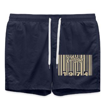 Vintage 1974 Barcode 1974: Year 2025. - Swim Trunks - french navy - Front - AI Model Male 185 light (185cm)