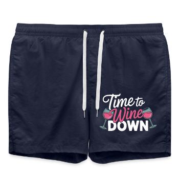 Time to Wine Down – Funny Wine Design - Short de bain - bleu marine - Devant - AI Model Male 185 light (185cm)