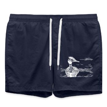 Vintage Haubentaucher schwimmend auf Fluss - Badeshorts - French Navy - Vorne - AI Model Male 185 light (185cm)