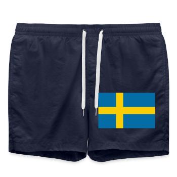 Flagge Schwedens - Badeshorts - French Navy - Vorne - AI Model Male 185 light (185cm)