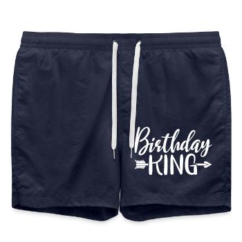 Birthday King - Cooles Geburtstagsparty-Geschenk für Männer - Badeshorts - French Navy - Vorne - AI Model Male 185 light (185cm)
