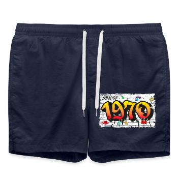 Vintage Rebel 1970 Graffiti – 55 Years of Street - Swim Trunks - french navy - Front - AI Model Male 185 light (185cm)