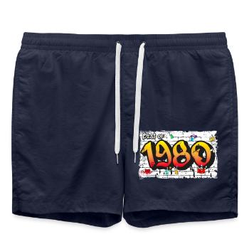 Best of 1980 Graffiti – 45 Jahre Grunge-Spirit - Badeshorts - French Navy - Vorne - AI Model Male 185 light (185cm)