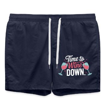 Time to Wine Down – Funny Wine Design - Short de bain - bleu marine - Devant - AI Model Male 185 light (185cm)
