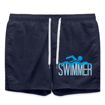 swimmer logo design swimming pictogram bathing - Swim Trunks - french navy - Front - AI Model Male 185 light (185cm)