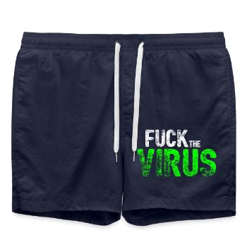 Corona Fuck the Virus Used Look - Short de bain - bleu marine - Devant - AI Model Male 185 light (185cm)