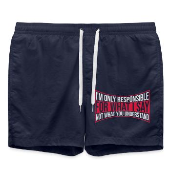 what I say quote - Swim Trunks - french navy - Front - AI Model Male 185 light (185cm)