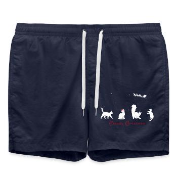 Funny Christmas Kitty - Meowy Christmas Cat with - Swim Trunks - french navy - Front - AI Model Male 185 light (185cm)