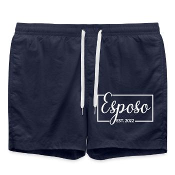 Esposo Est. 2022 Fiançailles pour le mariage du marié - Short de bain - bleu marine - Devant - AI Model Male 185 light (185cm)