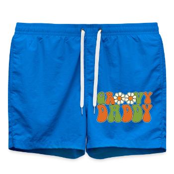 Retro Groovy Daddy Matching Family Baby Shower - Swim Trunks - cobalt blue - Front