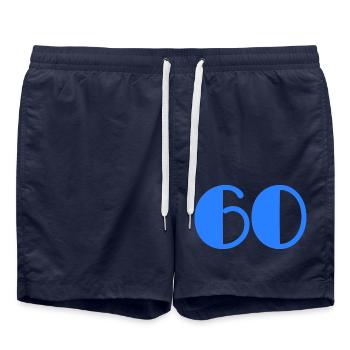 60. 60 YEARS. 60TH ANNIVERSARY. BIRTHDAY 60 YEARS. - Swim Trunks - french navy - Front - AI Model Male 185 light (185cm)
