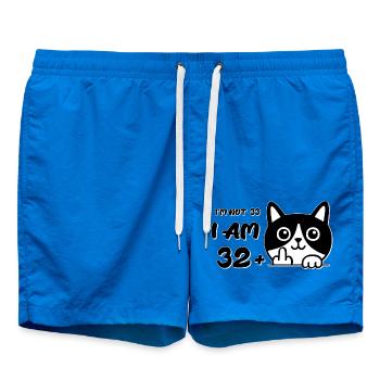 I'm Not 33, I Am 32 Plus 1 Middle Finger Cat Flip - Swim Trunks - cobalt blue - Front