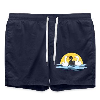 Trois mignons bébés cygnes nageurs - Short de bain - bleu marine - Devant - AI Model Male 185 light (185cm)