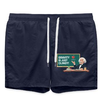 Lustiges Physik-Design – Gravity is just clingy - Badeshorts - French Navy - Vorne - AI Model Male 185 light (185cm)