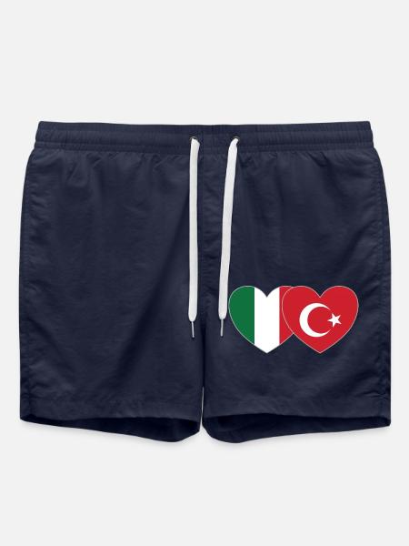 Italy Turkey Flag Heart - Swim Trunks - french navy