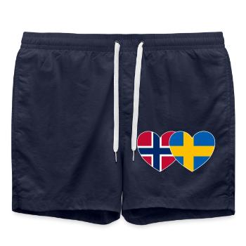 Norwegen Schweden Flagge Herz - Badeshorts - French Navy - Vorne - AI Model Male 185 light (185cm)