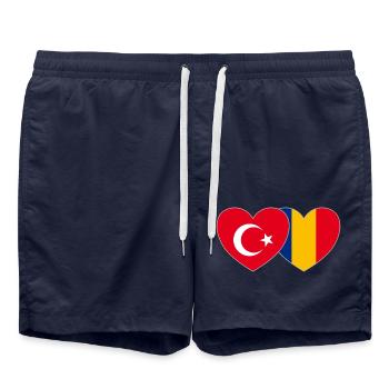 Turquie Roumanie Drapeau Coeur - Short de bain - bleu marine - Devant - AI Model Male 185 light (185cm)