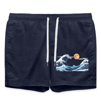 Kanagawa Waves Aesthetic Japanese Art Great Wave - Swim Trunks - french navy - Front - AI Model Male 185 light (185cm)