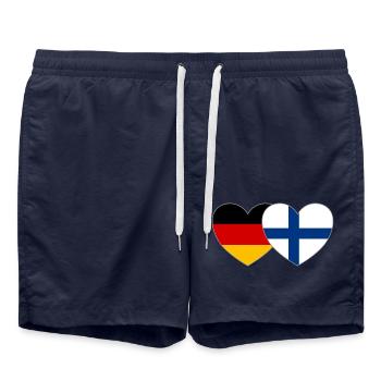 Deutschland Finnland Flagge Herz - Badeshorts - French Navy - Vorne - AI Model Male 185 light (185cm)