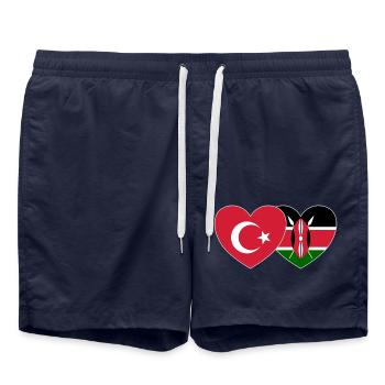 Türkei Kenia Flagge Herz - Badeshorts - French Navy - Vorne - AI Model Male 185 light (185cm)