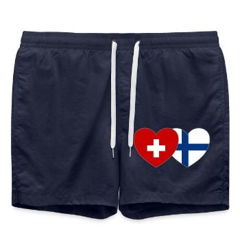 Switzerland Finland Flag Heart - Swim Trunks - french navy - Front - AI Model Male 185 light (185cm)