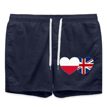 Poland United Kingdom Flag Heart - Swim Trunks - french navy - Front - AI Model Male 185 light (185cm)
