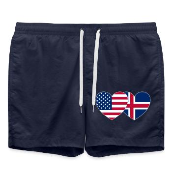usa Iceland Flag Heart - Swim Trunks - french navy - Front - AI Model Male 185 light (185cm)