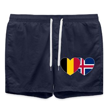 Belgium Iceland Flag Heart - Swim Trunks - french navy - Front - AI Model Male 185 light (185cm)