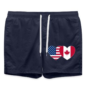 USA Canada Flag Heart - Swim Trunks - french navy - Front - AI Model Male 185 light (185cm)