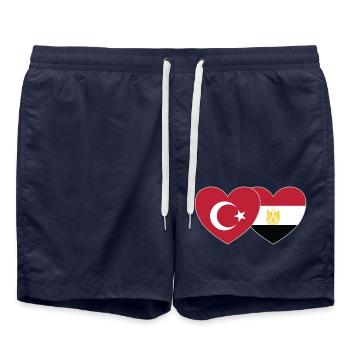 Turkey Egypt Flag Heart - Swim Trunks - french navy - Front - AI Model Male 185 light (185cm)