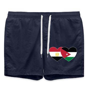 Egypt Jordan Flag Heart - Swim Trunks - french navy - Front - AI Model Male 185 light (185cm)