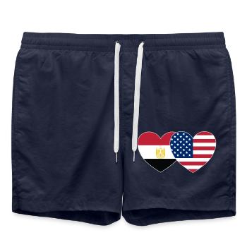 Egypt USA Flag Heart - Swim Trunks - french navy - Front - AI Model Male 185 light (185cm)