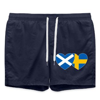 Schottland Schweden Flagge Herz breit - Badeshorts - French Navy - Vorne - AI Model Male 185 light (185cm)
