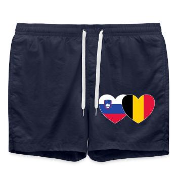 Slovenia Belgium Flag Heart - Swim Trunks - french navy - Front - AI Model Male 185 light (185cm)